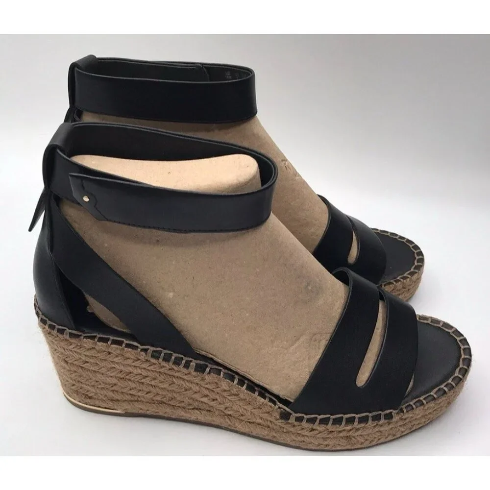 Franco‎ Sarto Sandals Womens Size 10 M Black Wedge Espadrilles